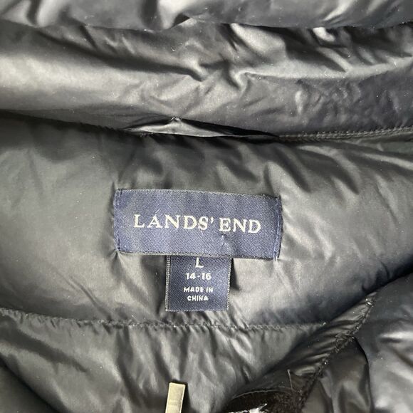 Lands End Down Puffer Parka Womens Large 14-16 Black Long Minimalist Insulated - Picture 2 of 5